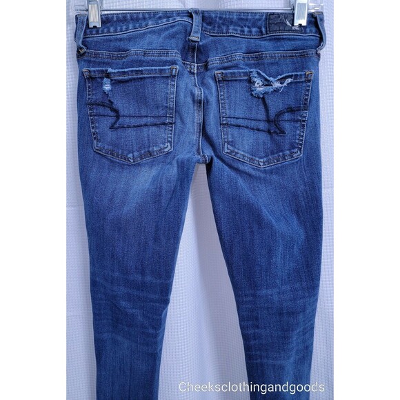 American Eagle Jegging Distressed Dark Wash Jeans Women's 4 Regular 360° Stretch - Picture 5 of 7